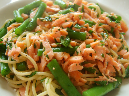 Pasta al salmone e fagiolini