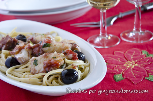 Linguine baccalà olive nere