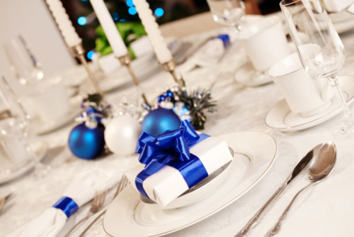 decorazioni tavola natale argento blu