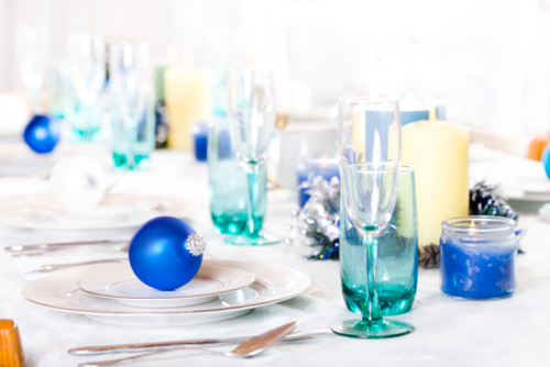 decorazioni tavola natale argento blu