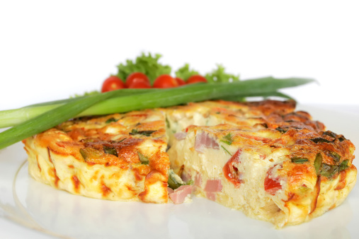 Frittata cipollotti pomodorini prosciutto cotto