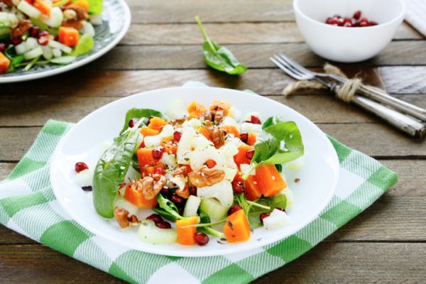 Insalata zucca forno melograna noci