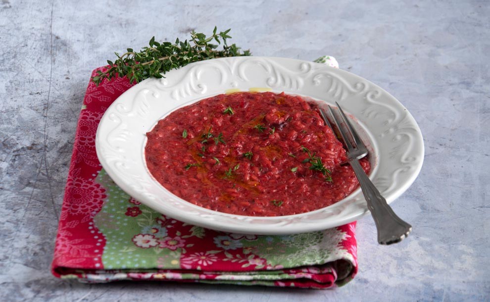 Risotto alle barbabietole, timo e robiola